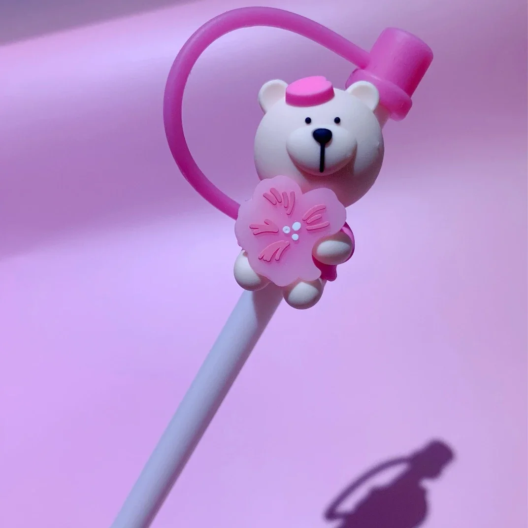 1PC Pink Bear Straw Stoppers for 6-8mm Straws Silicone Straw Cover Caps Dust-Proof Kawaii Cartoon Bottle Stopper