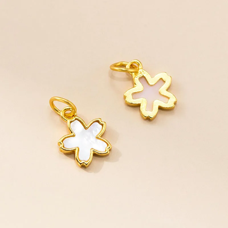 TrustDavis 925 Sterling Silver Sweet Cute Pendant Gold Flower Shell Small Gift for DIY Bracelet Necklace Jewelry Making DZ1914 - view 4
