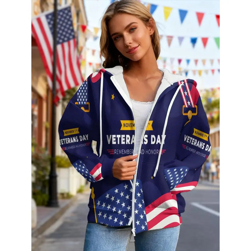 

2025 new dark blue star flag "Remember to pay tribute" US Veterans Day hooded sweater, American sole