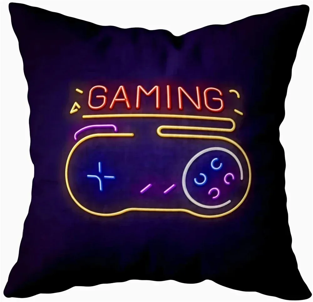 

Video Game Cushion Pillow Case Cover Neon Gamepad Joystick Pillowcase for Gamer Boys Bedroom Decor Couch Decorative 1 Pc 40x40