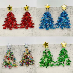 New Christmas Jewelry Colorful Sparkling Christmas Tree Acrylic Earrings Star Snowflake Ear Studs for Women Gifts Christmas