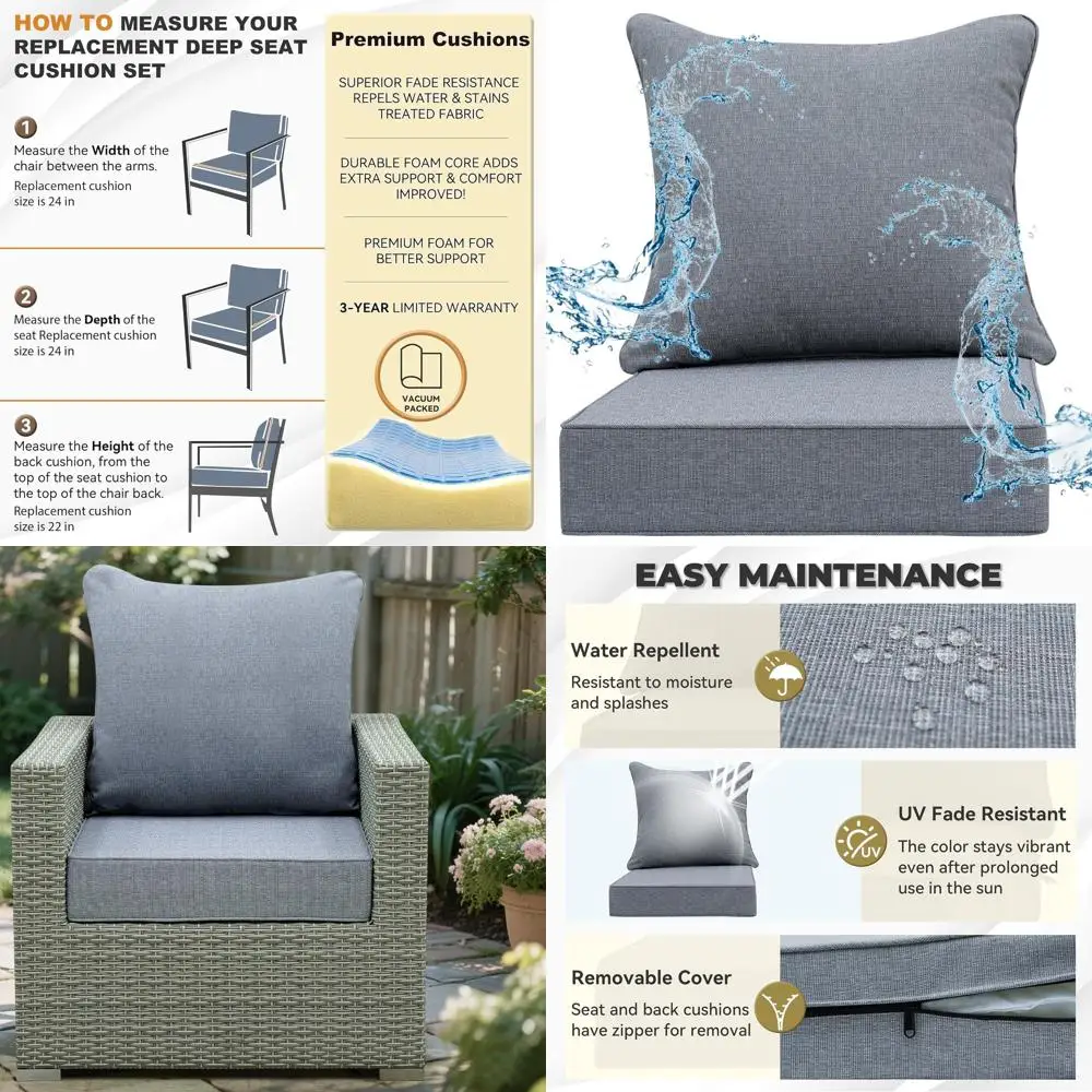 

24-квадратный комплект подушек для глубокого сиденья на открытом воздухе, ткань Olefin, устойчивый к атмосферным воздействиям со съемным чехлом