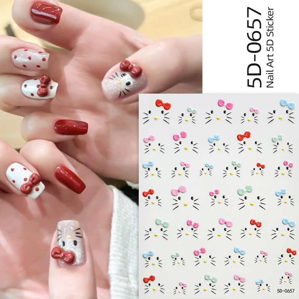 4 teile/satz Hallo Kitty Bart Gesicht Nette Nagel Aufkleber Für Mädchen Hallo Kitty Lächeln Wink Ausdruck Nagel Aufkleber Rot Kitty gesicht Slider