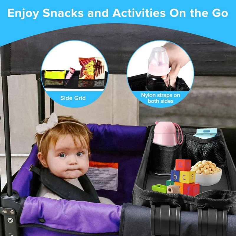 Tray For Stroller Stroller Cup Holder Organizer Tray For Snacks Waterproof Faux Leather Side Cup Holders & Mesh