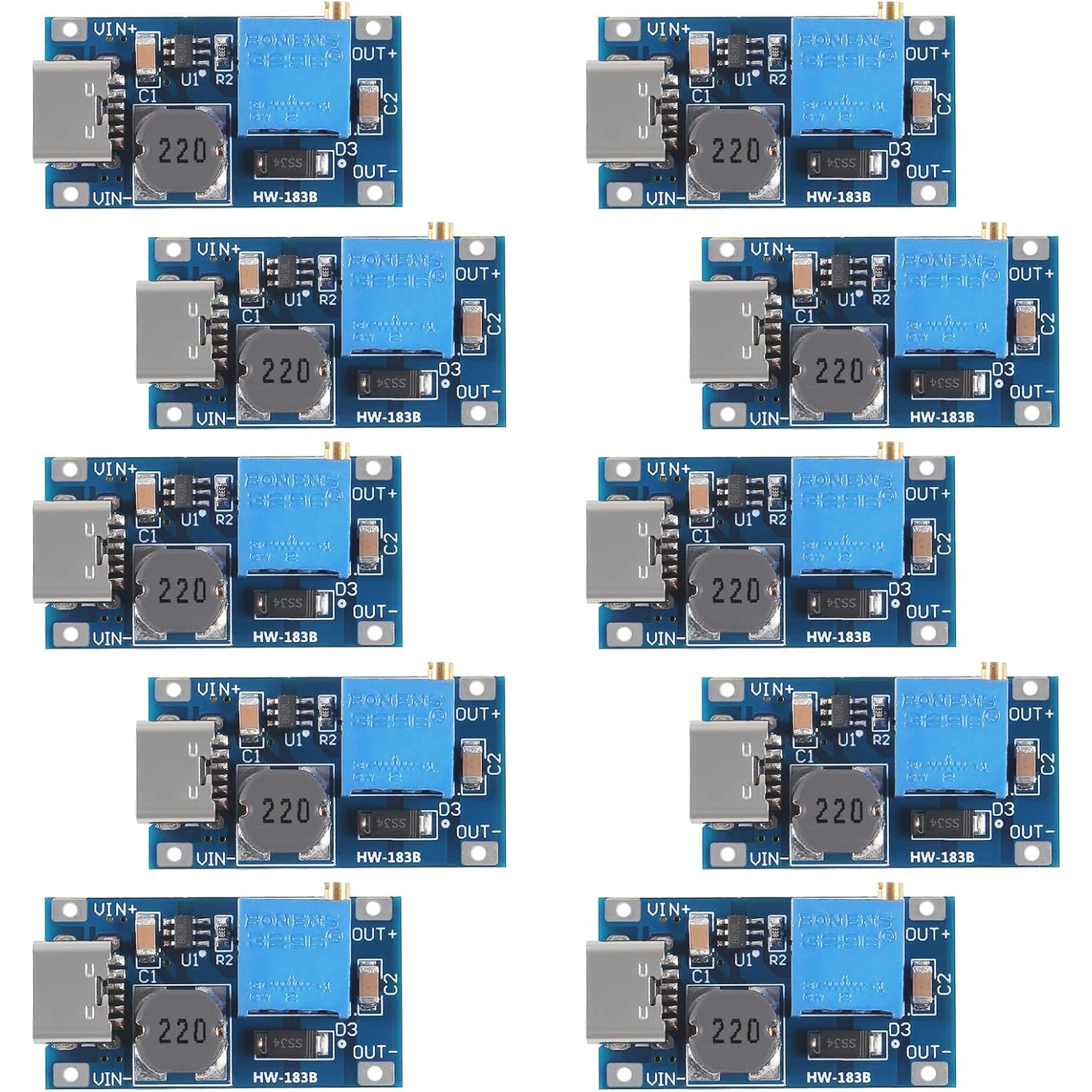 10pcs MT3608 Adjustable Step Up Module Voltage Regulator Type-c Plug 2V-24V to 5V-28V 2A Step-Up DC-DC Boost Converter - view 2