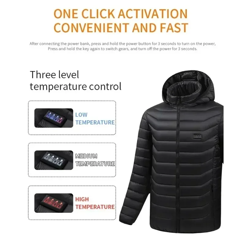 

Winter Smart Outdoor Fishing Jacket Quick Heat USB Powered 21-Zone Heating Multi-Level Temperature Control Camping Coat