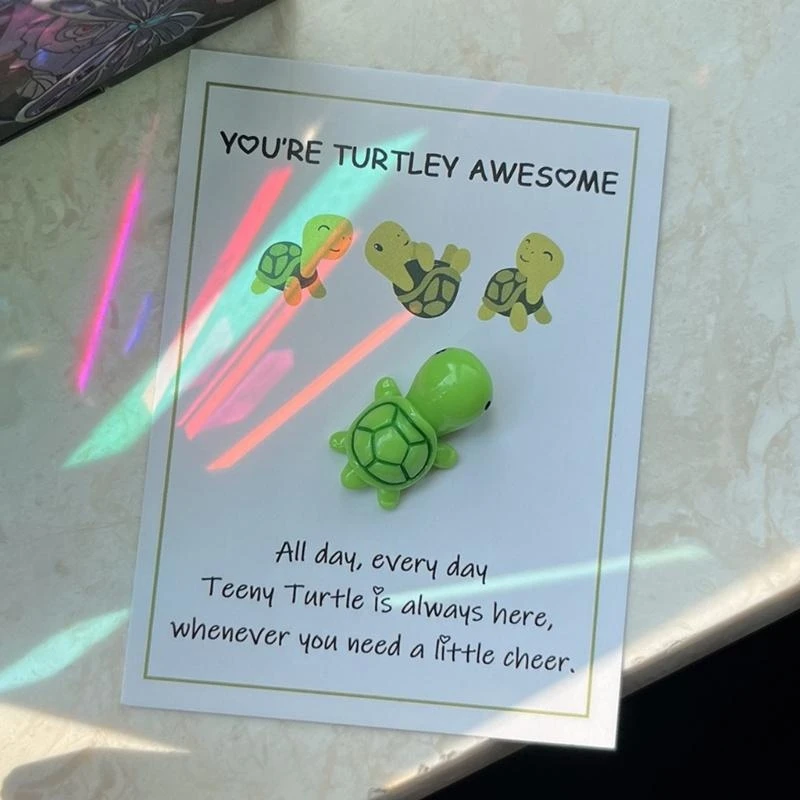 F92B Pockets Hug Turtles Tarjeta Emocional Soporte Tortugas marinas Ornamentt con tarjeta felicitación