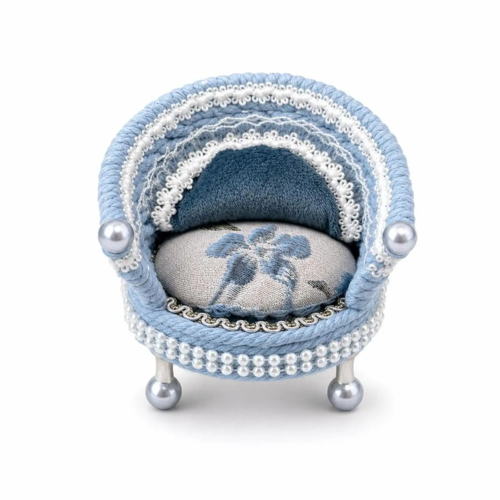 Dollhouse Sofa with Cushion Floral Miniature Barrel Chair Small for Craft Scene