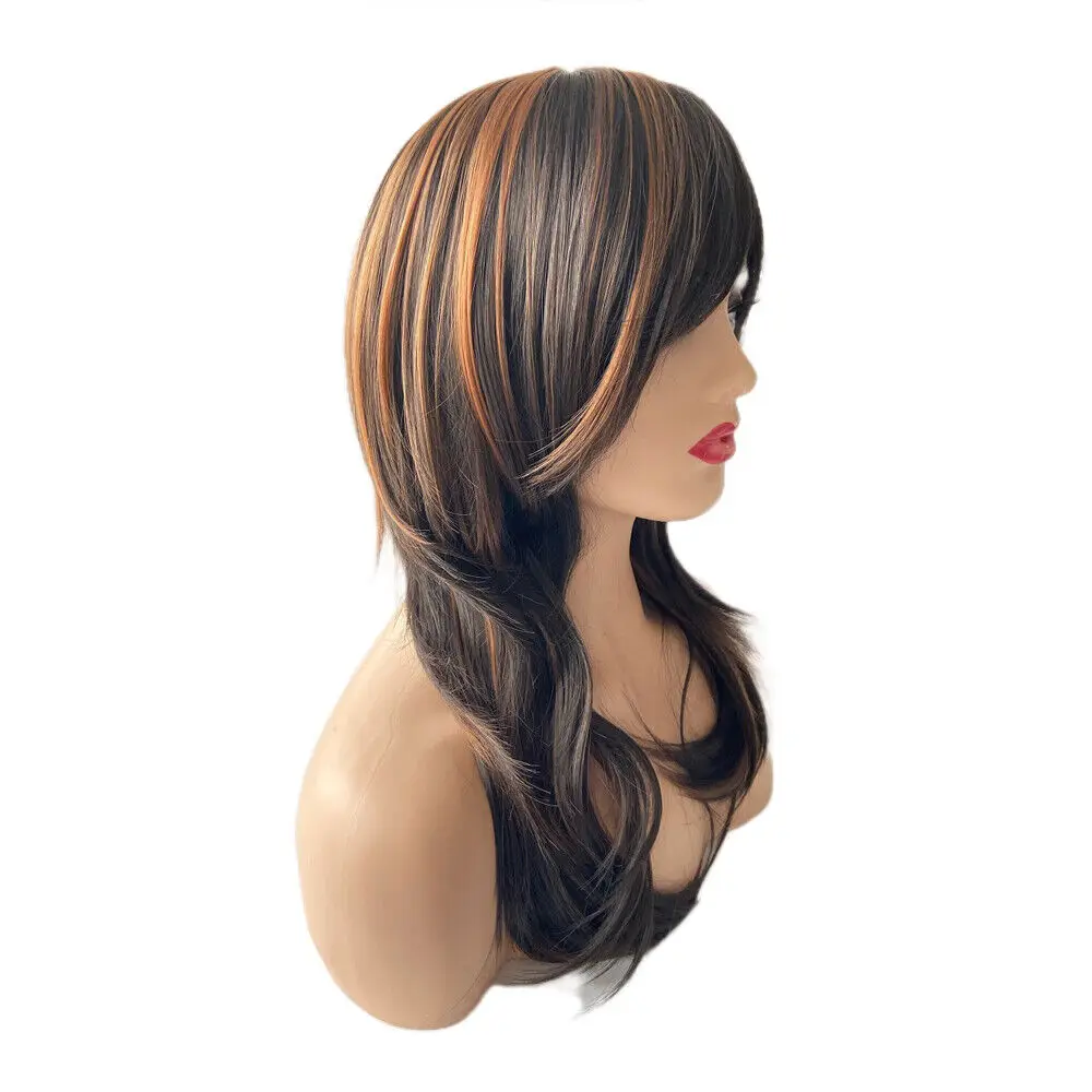 Women Elegant Synthetic Wavy Long Wigs Smooth Natural Golden Brown Hair