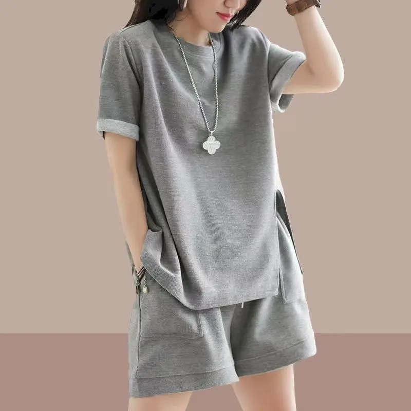 Cotton T Shirts Sets Women Fashion Solid Design T-shirt and Shorts Casual Sports Two Piece Suits 2024 New in Summer Trend Set