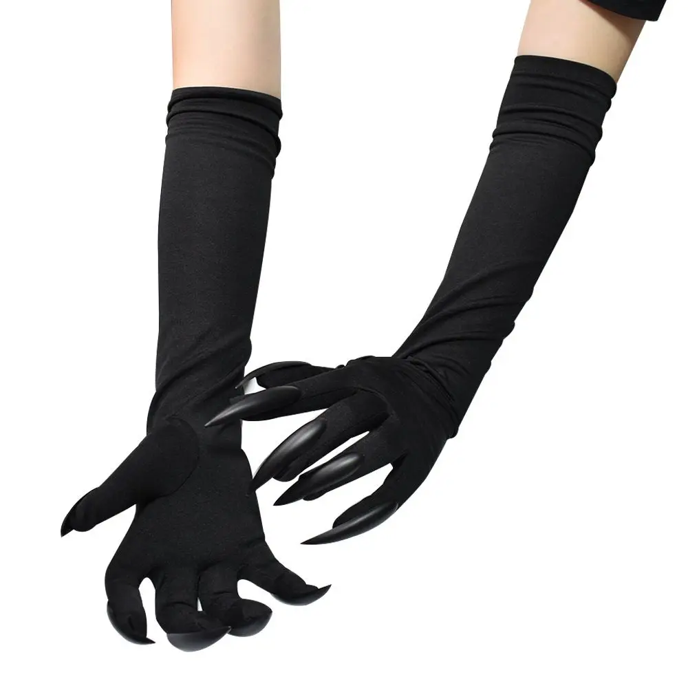 Party Black Silver Long Nails Ghost Claw Dress Up Gloves Fancy Props Mittens Witch Cosplay Costume Halloween Cosplay Gloves