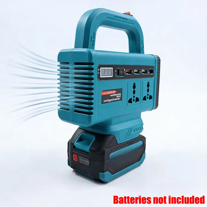Multifunctional LED Inverter Portable Smart Inverter with USB Type-C Port Compatible for Makita/Milwaukee 18V Li-ion Batteries