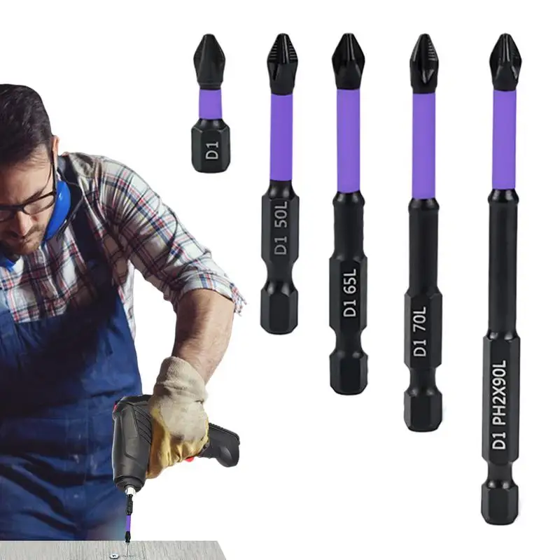 

Magnetic Bit Set 5 Pieces Drill Screwdriver Bit Set Long Phillips Screw Driver Electrical Power Tool Accessories For Wrench