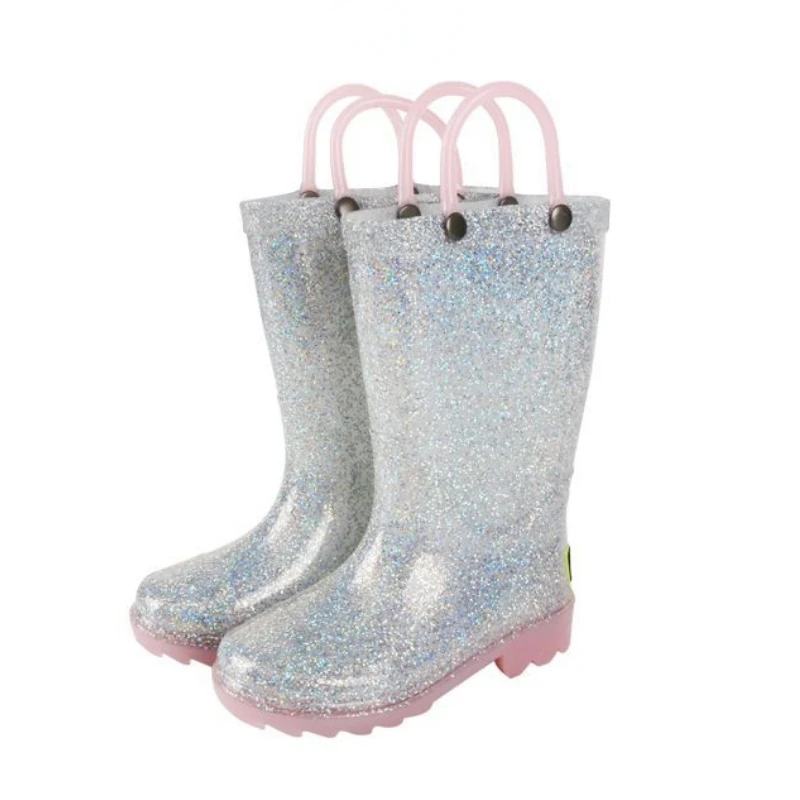 New Children Boys Girls Crystal PVC Rain Boots Child Portable Waterproof Rainboots Kids Outdoor Water Shoes Wellies Boots