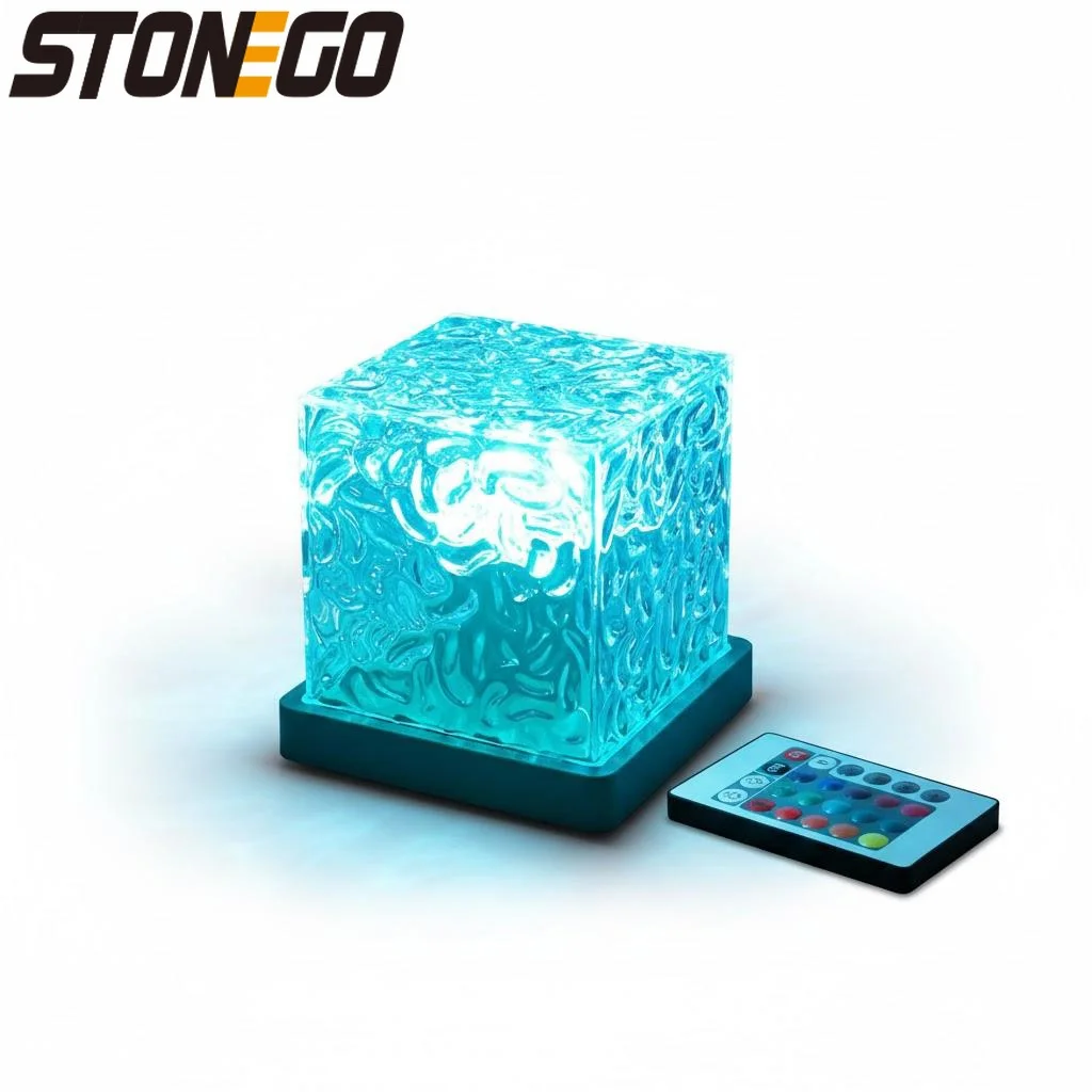 

Проектор Ocean Wave Aurora, 16 цветов, динамическая пламенная хрустальная лампа, RGB с регулируемой яркостью, пульт дистанционного управления, декор для гостиной