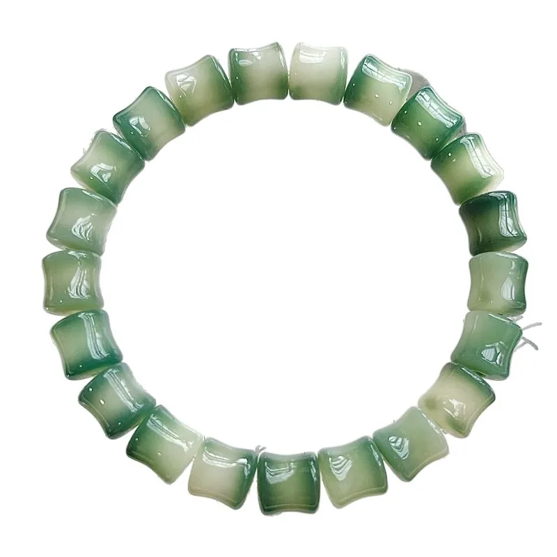 Gradual Rise Bodhi Bracelets with Green Floating Patterns Bamboo Bead Prayer Beads for Men Women Students Gifts
