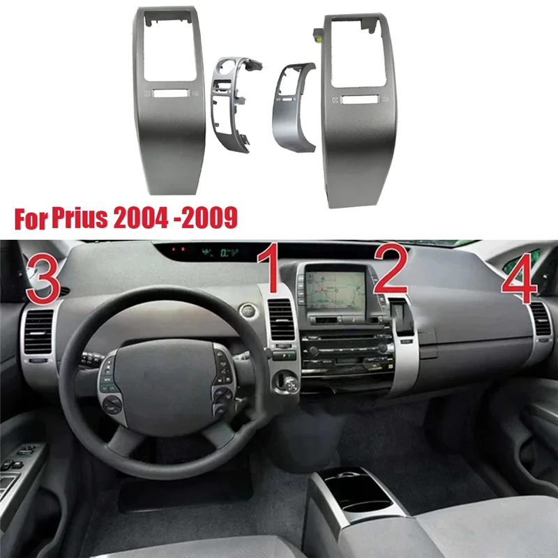 

J1UL1N 4 шт. автомобильная центральная приборная панель, набор рам для отделки вентиляционных отверстий для Toyota Prius 2004-2009, крышка выходной панели кондиционера, хром