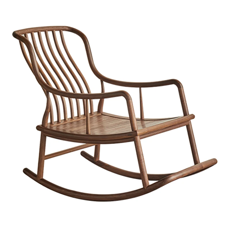 

New Chinese black walnut rocking chair, adult living room balcony lunch break lazy, backrest sofa casual zen recliner