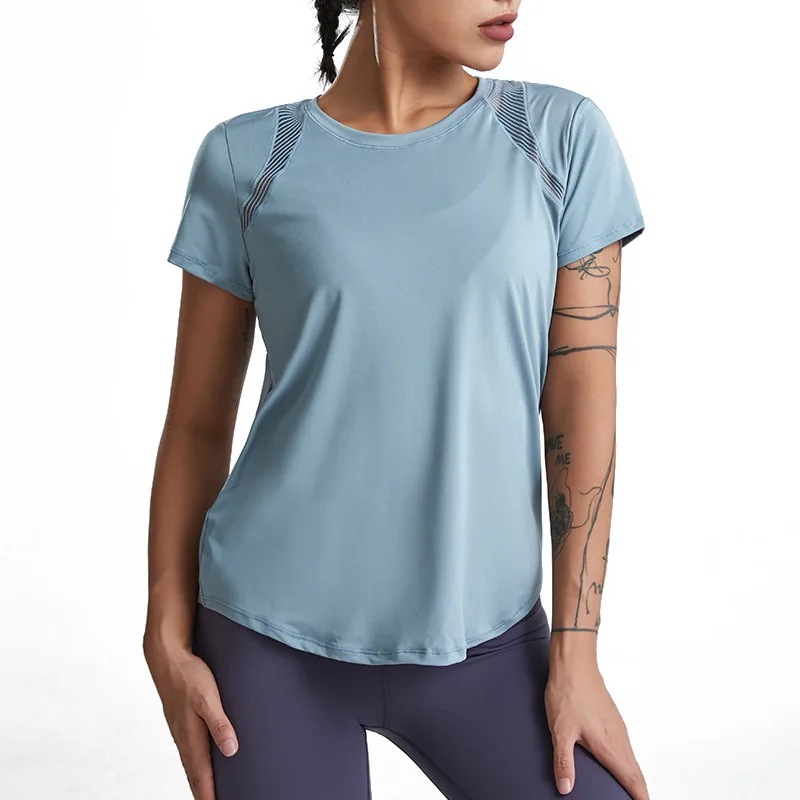 Ropa de Yoga suelta para mujer, Tops de manga corta para correr, ropa de secado rápido, camisetas cortas deportivas, ropa de Fitness hueca, blusas