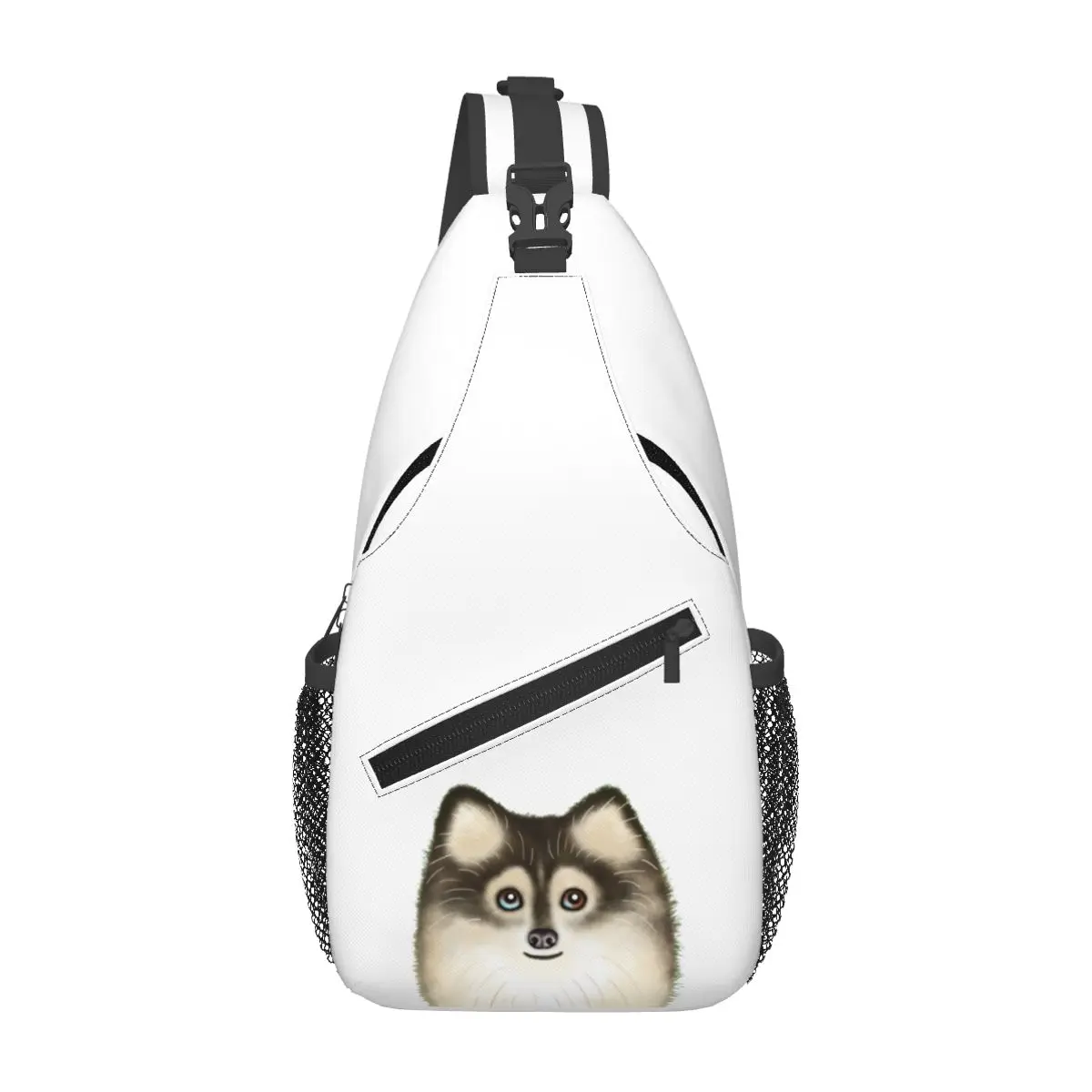 

Spitz Pomeranian Dog Chest Bag Men Sling Crossbody Backpack Chest Bag Traveling Hiking Daypack Shoulder Bag