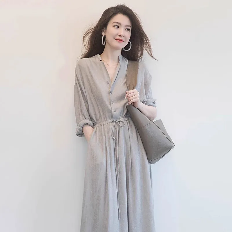 

2025 Summer New Women's Shirt Dress Long Evening Gown Vintage Plus Size Party Dress Fashion Elegant Casual Simple Dress