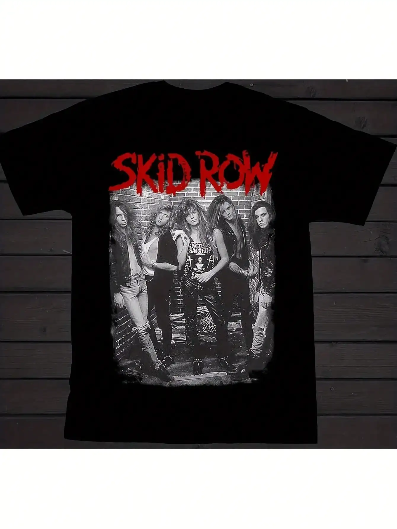 

Хлопковая футболка с рисунком SKID ROW — черная, повседневная, с круглым вырезом, с коротким рукавом, всесезонная одежда, можно стирать в машине