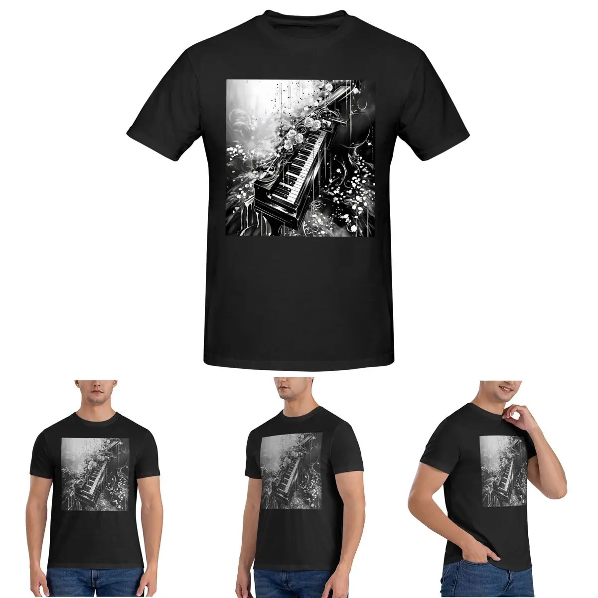 

Мужская футболка с абстрактными клавишами фортепиано и музыкальными нотами, хлопковые футболки больших размеров, мужская одежда с короткими рукавами и круглым вырезом, топы S-6XL