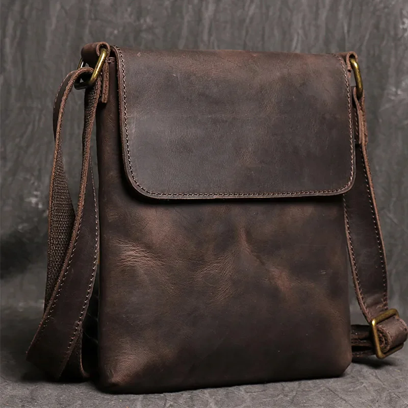 Men's Genuine Leather Shoulder Vintage Casual Cowhide High Quality Sling Crossbody Male Small Messenger Handbag Bags