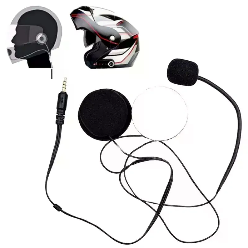 Image of 1Pcs Motorrad Helme Headsets Intercom Mikrofon 3,5mm Gerade Kopf Helme Headsets Mic Gebaut-in 32Ω Doppel Lautsprecher