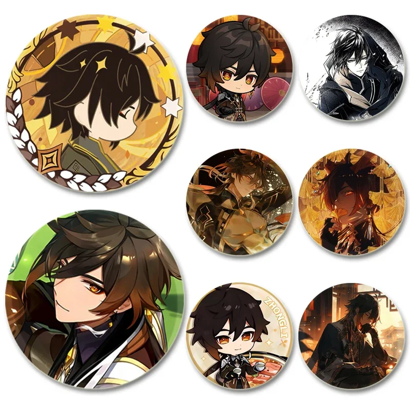 

44mm Genshin Impact Badge Zhongli Game Character Brooches Cartoon Cosplay Exquisite Enamel Pins for Backpack Jewelry Hat Clothes