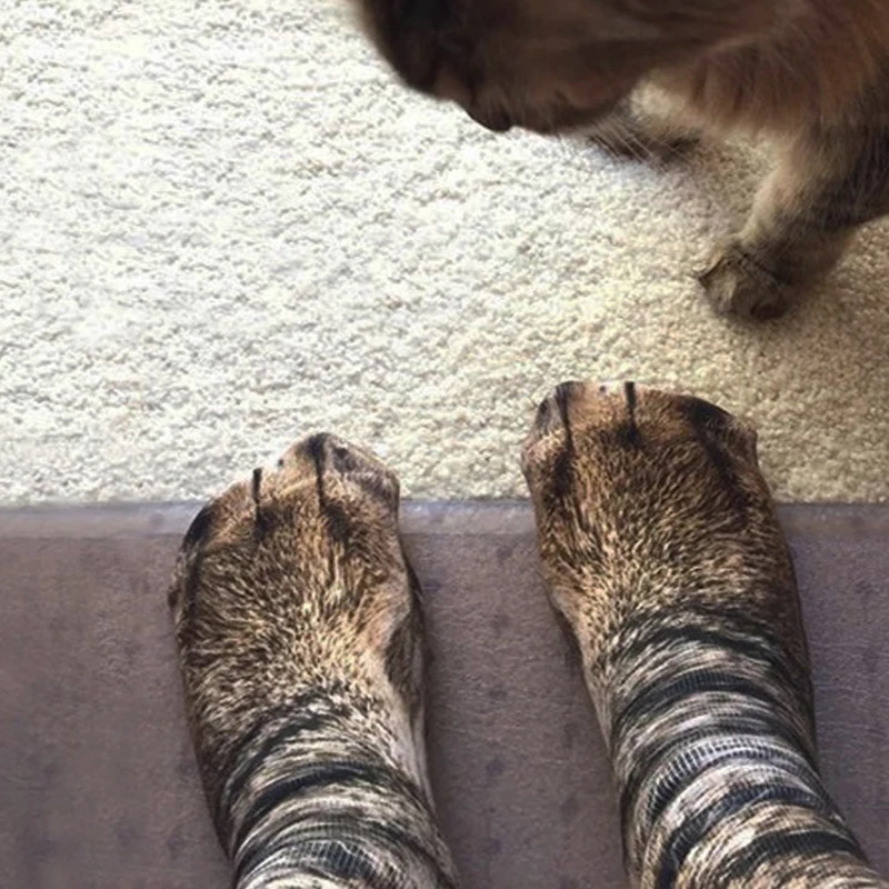 Unisex Funny Print Animal Paw Sole Socks Print Cartoon Cosplay High Flexibility Thigh High Sock Cotton Fashion Thin Toe Feet