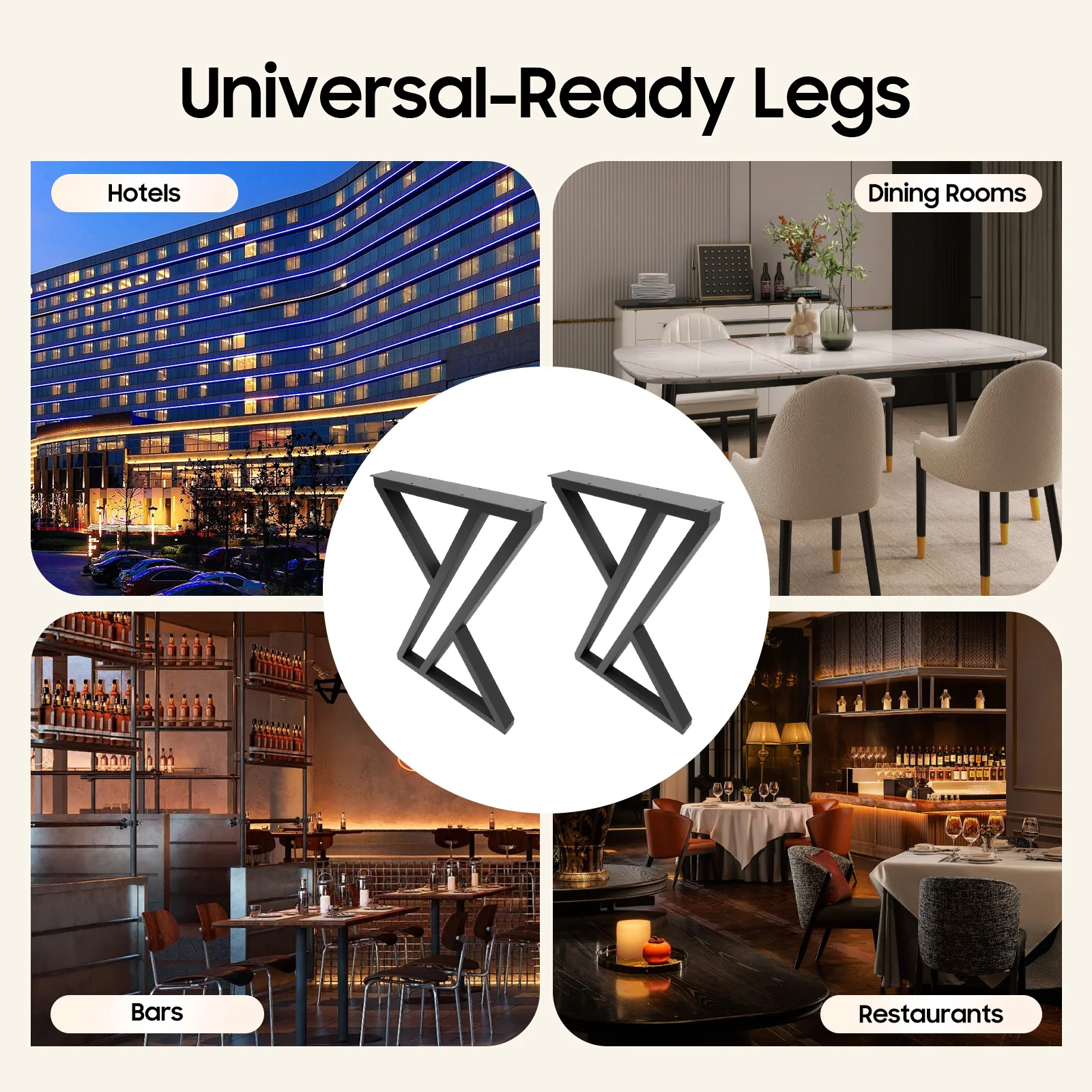 Gambe da tavolo industriali in metallo da 2 pezzi - Ferro a forma di X, carico da 661 libbre, 4 cuscinetti in gomma regolabili, nero per sala da pranzo/soggiorno