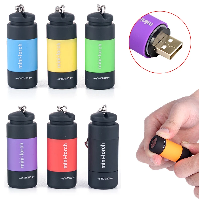 Portable LED USB Rechargeable Mini Keychains Pocket Torch Outdoor Flashlight Lamp Waterproof Torch Lamp Flashlight Key Rings