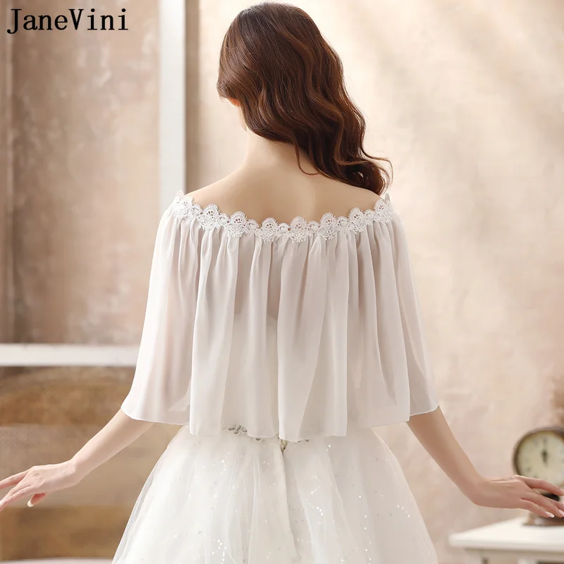 JaneVini Màu Trắng Thanh Lịch Phối Ren Voan Bolero Novia Cổ Thuyền Cô Dâu Khăn Choàng Che Cánh Tay Burgundy Cưới Cô Dâu Áo Choàng Đen Đỏ Stoles