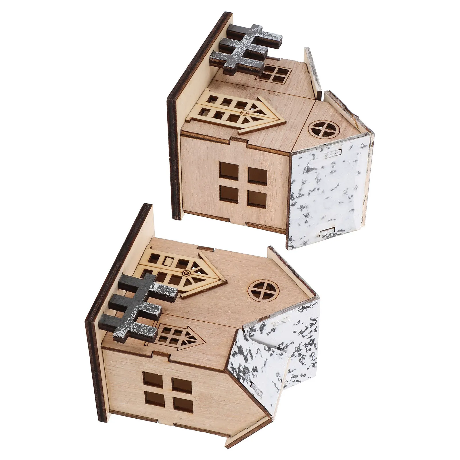 

2Pcs Festive LED Lit Cabin Decor Wooden Christmas Ornament for Indoor Tabletop Holiday Scene Luminous Decoration