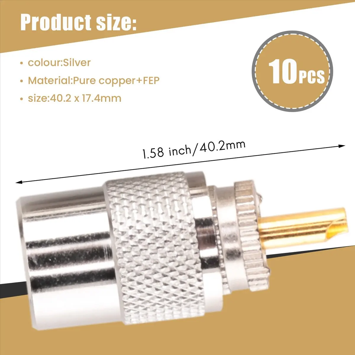 GTS 10PCS Connector UHF Male Connector RG8 RG58 Cable Lug Antenna Connector PL259