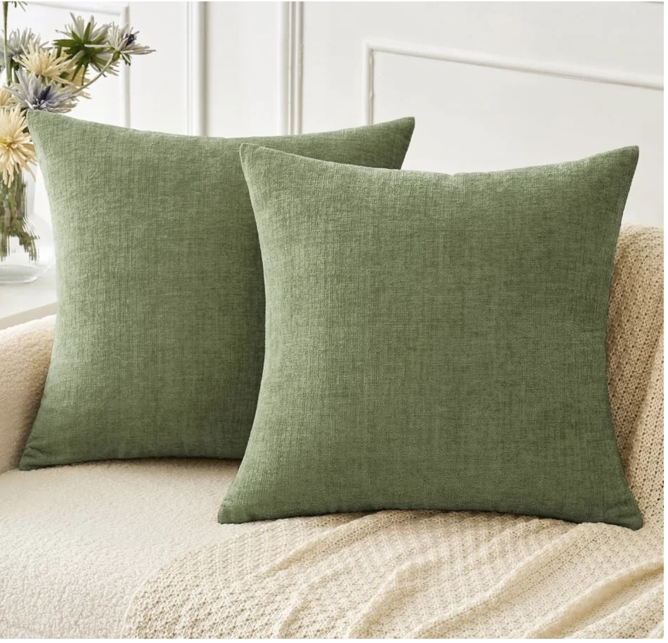 Pack of 2 Cream Throw Pillow Covers 18x18 Inch Soft Chenille Pillow Covers for Sofa Living Room Couch Solid Dyed Cases