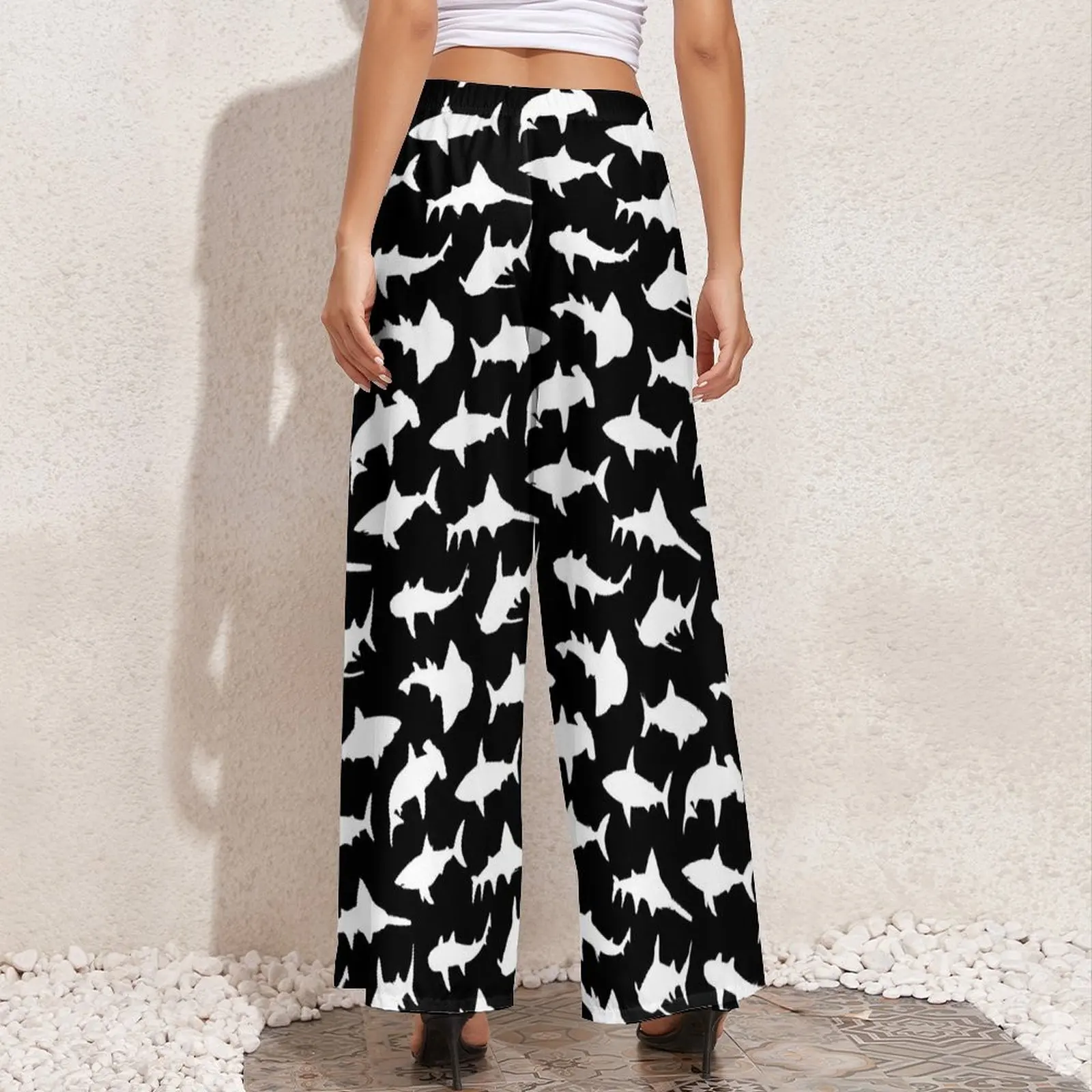 White Sharks Straight Pants Animal Print Sexy Wide Leg Pants Women Oversized Street Wear Graphic Trousers