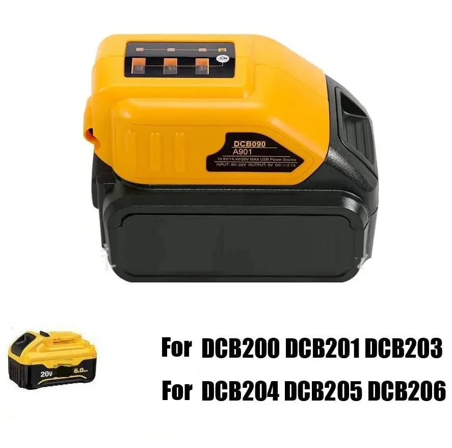 DCB090 Converter Charger 2.1A 2 USB Charging Ports Output Adapter For DEWALT DCB200 DCB204 14.4V 18V 20V Li-ion Battery Device