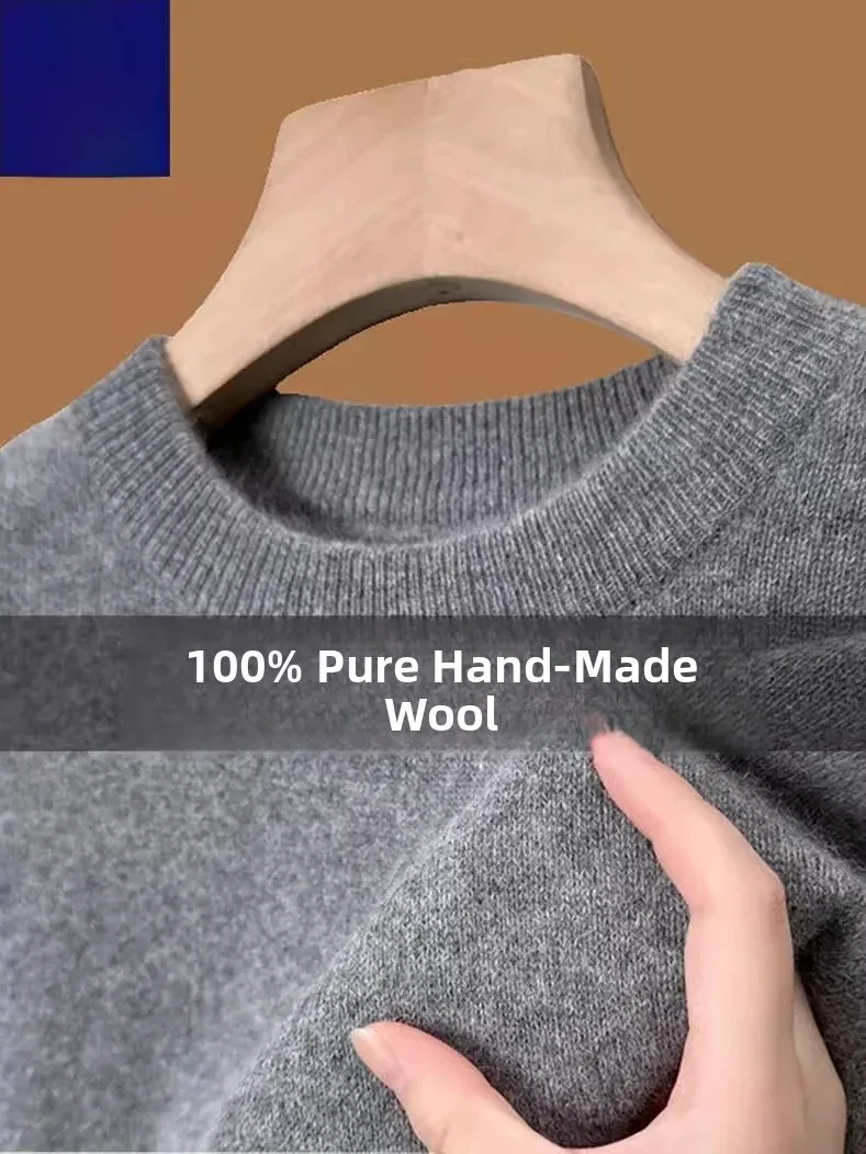 Thickened Cashmere Men's Knitted Sweater round Neck Half High Collar Winter Woolen Shirt Fashion Urban Style Casual Loose Fit