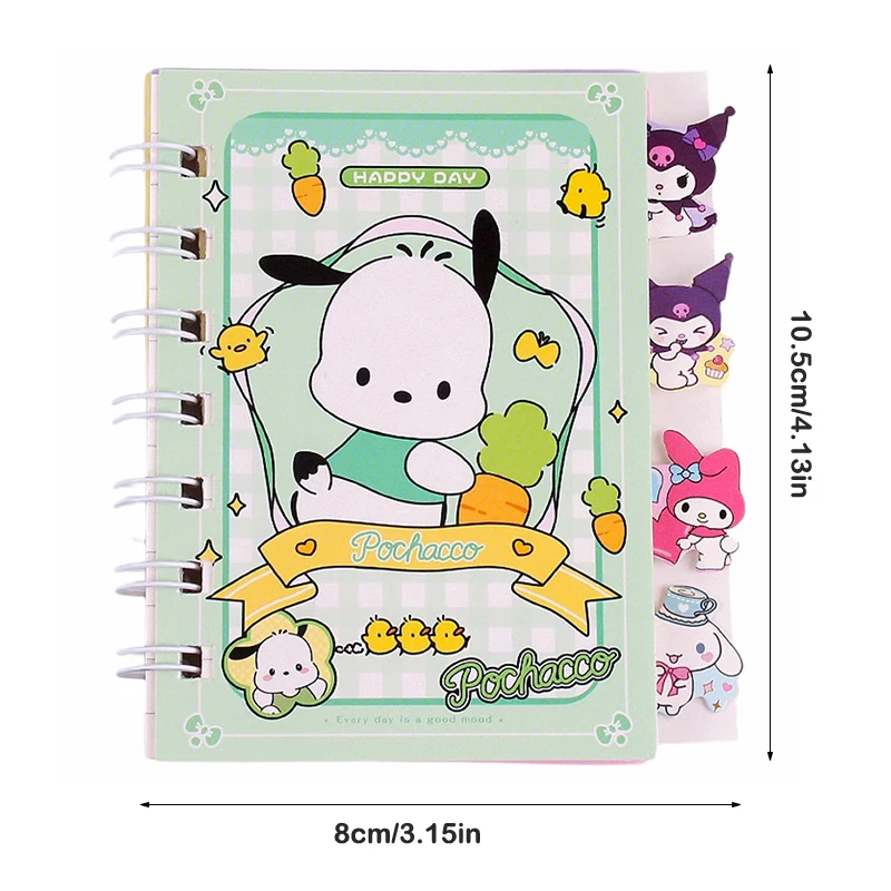 Sanrio-Olá Kitty Cinnamonroll Notebook, Kuromi My Melody Coil Notepads, Planejador Diário, Livro de Linha, A7