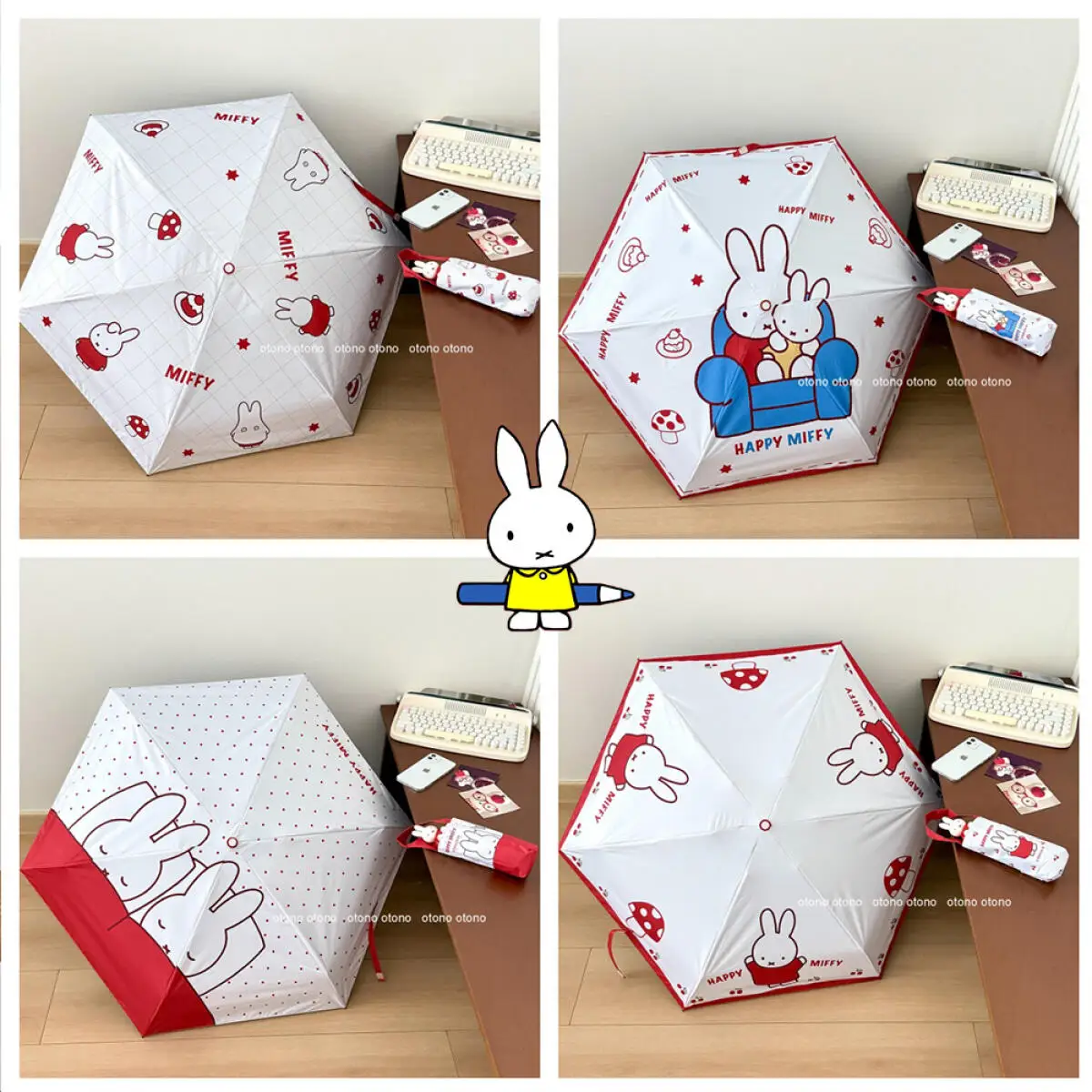 

Зонт Miffy Rabbit, милый 3D-кукольный зонт с ручкой от дождя и дождя, компактный и портативный солнцезащитный крем двойного назначения, складной солнцезащитный зонт