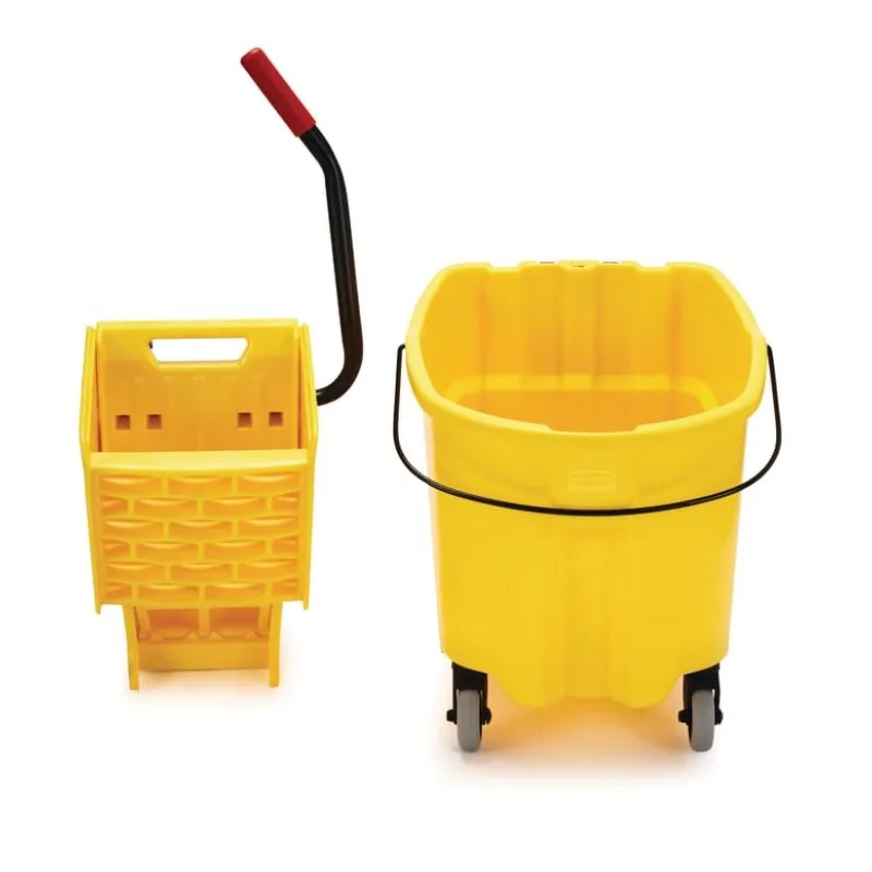Prodotti commerciali WaveBrake 26 Qt. Secchio per mocio a pressione laterale e combinazione di strizzatura su ruote, giallo, per professionisti/indutti