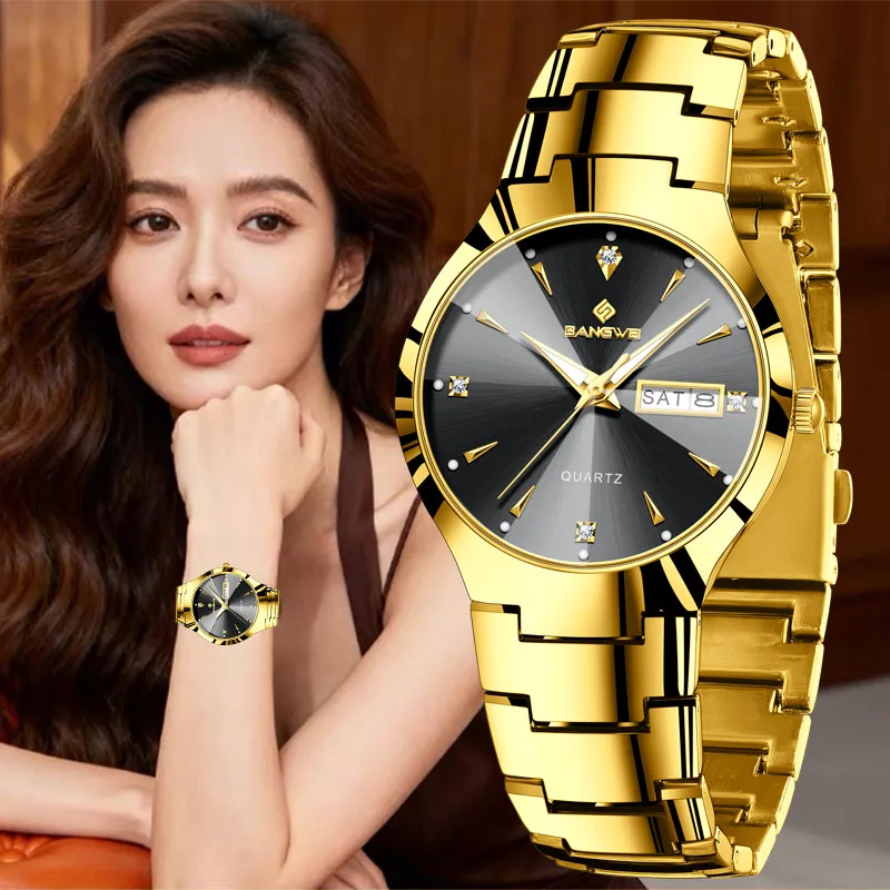 

BANGWEI New Ladies luminous Watch Fashion Simple Waterproof Sport Women Watch Gold Stainless Steel Quartz Wristwatches For Women