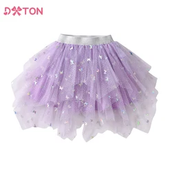 DXTON Children Princess Skirt Summer Tulle Layer Girls Skirt Butterfly Sequin Irregular Mesh Kids Party Costume Girls Mini Skirt