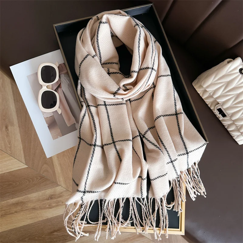 Designer Plaid Knitted Cahmere Scarf Women Shawls And Wraps Female Pashmina Bufanda Lady Thick Warm Winter Blanket Stoles New