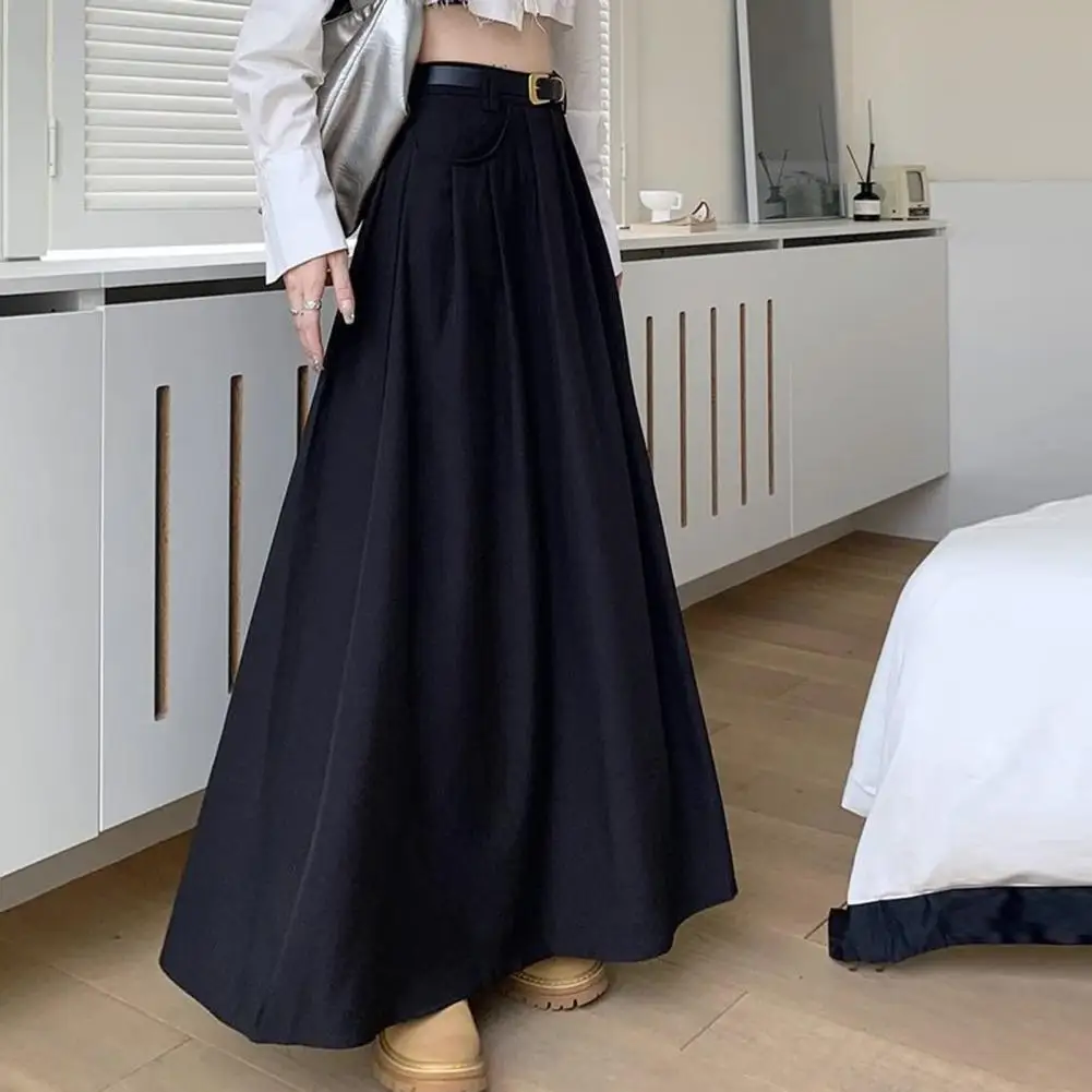 Modest A-line Skirt Stylish Women's A-line Midi Skirt with Pockets for Autumn Summer Elegant Solid Color Lady Skirt Holiday