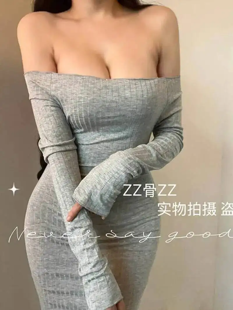 Spring New Style Elegant Women's One Shoulder Elastic Hip Wrapping Long Sleeve Dress Lace Sweet Fashion Women Mini Dress 64E4