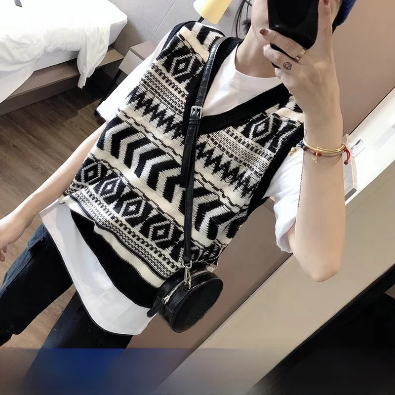 

Женский кашемировый жилет на осень-зиму, короткий, без рукавов, вязаный, свободный, шерстяной свитер с V-образным вырезом, повседневный стиль, стандартная длина