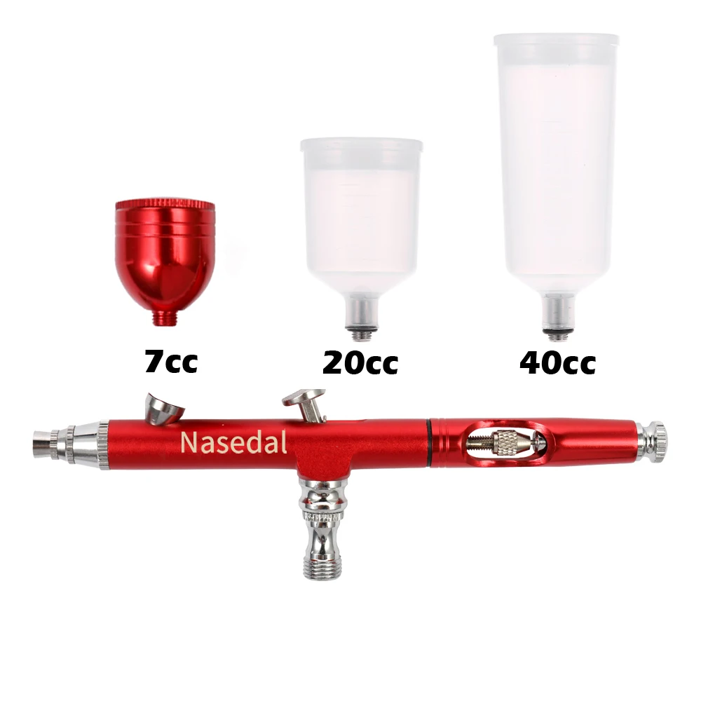 Red/Gold Airbrush Dual Action Gravity Feed 0.3mm Nozzle Spray Gun  Cake Decorating Brushes For Nail Manicure With Wrench Straw